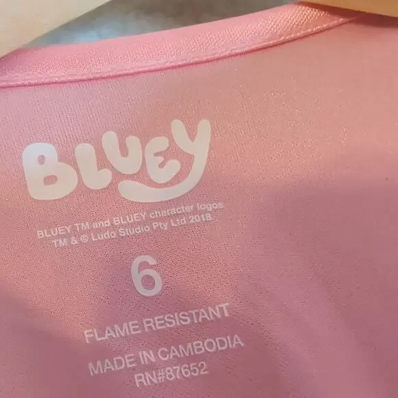 Pajamas Dress Bluey Bingo and Friends Toddler Girl's Pink Satinet Nightgown 6T - Picture 7 of 8